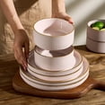 thumbnail image 4 of Famiware Star 12-Piece Dinnerware Set, Service for 4, Light Pink with Brown Rim, 4 of 6