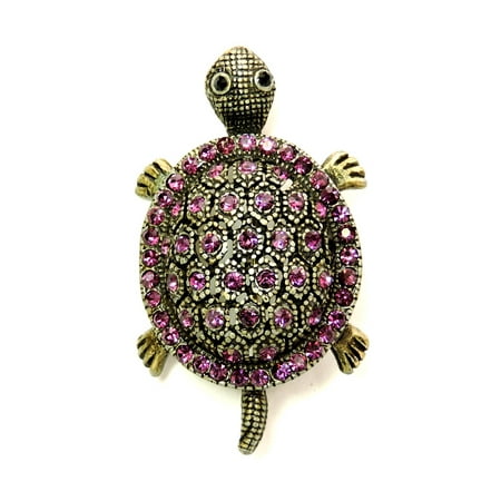 Turtle Pin Brooch Amethyst Color Purple Crystal Vintage Style Lucky Sea