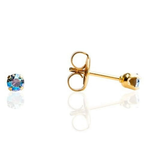 STUDEX Sensitive Light Sapphire Crystal Shimmers Stud Earrings 3mm | Gold Plated Post-PR-1509-S | Hypoallergenic and Nickel Safe for Sensitive Ears