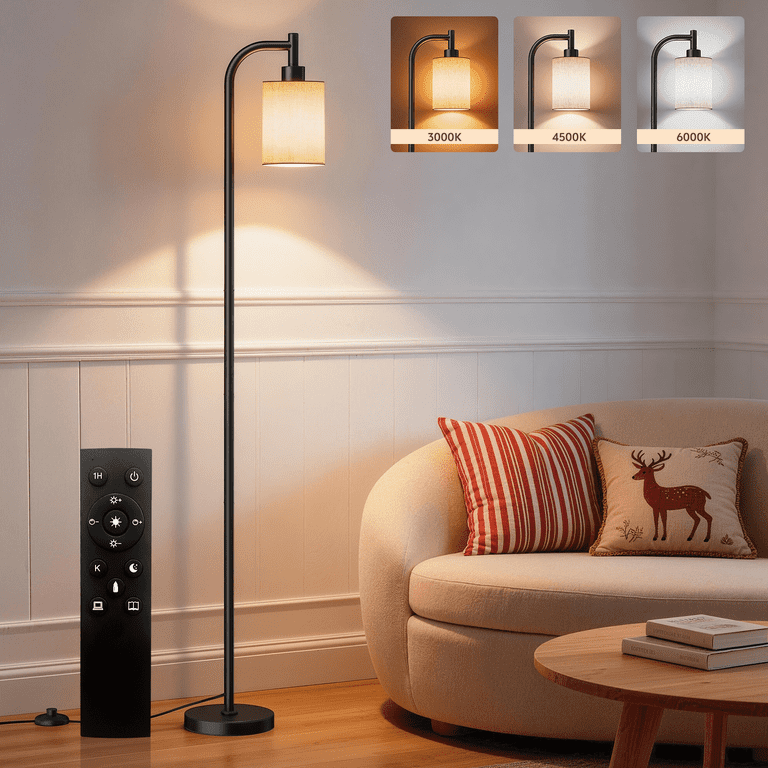 Tall Floor Lamp with Fabric Shade and Remote photo 1