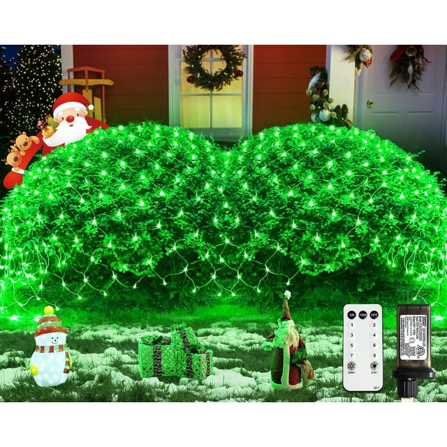 Green Christmas Net Lights 360 LED 12ft x 5ft Bush Lights Outdoor Plug in 8 Modes with Remote Connectable Mesh Lights for Christmas Patrick Day Decorations(Transparent Wire)
