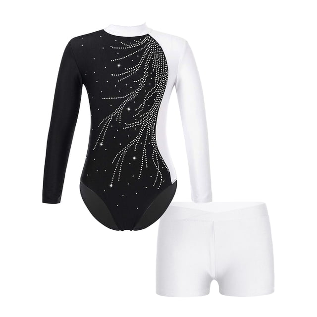 TiaoBug Ensemble de Survêtement 2 Pcs pour Filles, Manches Longues, Tenue de Danse avec Short Unitard A05 6