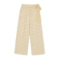 thumbnail image 5 of Miluxas Women's Gingham Plaid Pants Elastic High Waist Wide Leg Pants Tie Bow Decor Loose Casual Trousers with Pockets Summer Beach Loungewear Khaki, 5 of 6