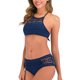thumbnail image 3 of Gibobby Conjunto de bikini sexy Conjunto V Traje de baño de dos piezas Bikini de ganchillo Cuello de mujer Cintura alta Trajes de baño de encaje Conjunto(Azul,G), 3 of 5