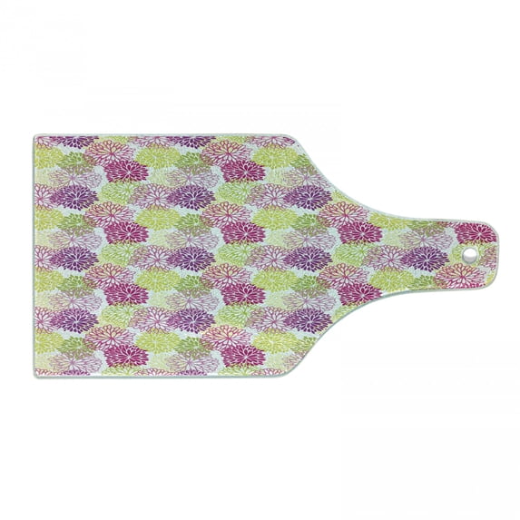 Floral Cutting Board, Romance Elements Natural Scene Floral Vintage Abstract Colorful Design, Tempered Glass Cutting and Serving Board, Wine Bottle Shape, Magenta Violet Green, by Ambesonne