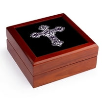 3dRose, Purple and White Decorative Religious Cross, Jewelry Box 5.5x5.5 inch with 4 inch tile