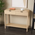 thumbnail image 2 of DecMode 36" x 30" Beige Wood Handmade 2 Drawer Console Table with Black Handles, 1-Piece, 2 of 9