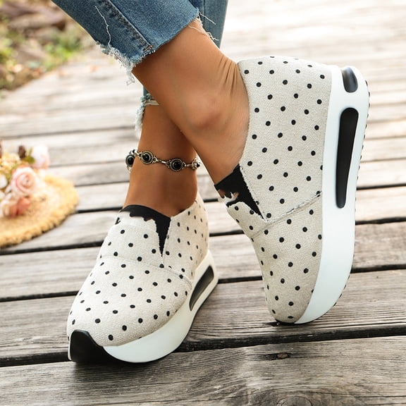 Polka Dot Black White Simple Pattern Unisex Adult Canvas Shoes Low-Top Slip on Shoes Casual Comfortable Flats Shoes