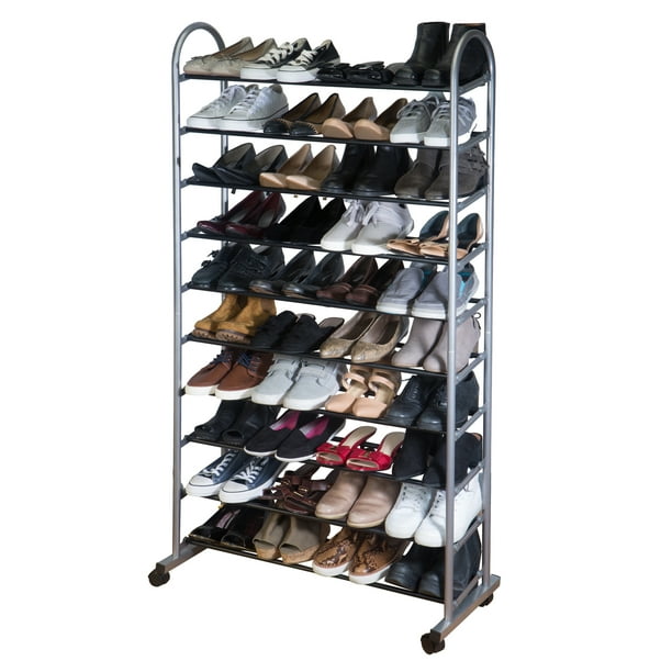 Simplify 10Tier Mobile Rolling Shoe Rack 40 Pairs