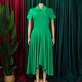 thumbnail image 3 of AURA Women’s Midi Dress High Waist Pleated Flared Skirt Doll Collar Short Sleeve S XXXL, 3 of 6