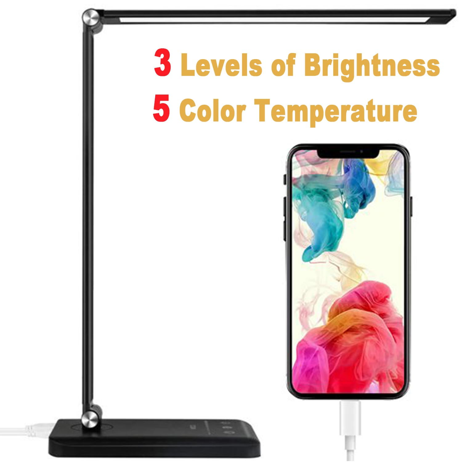 HKEEY LED Smart Touch Control Desk Lamp with USB Charging Port, Brightness Levels Dimmable , Eye-caring Table Lamps with Adjustable Arm, Foldable Reading Lamps