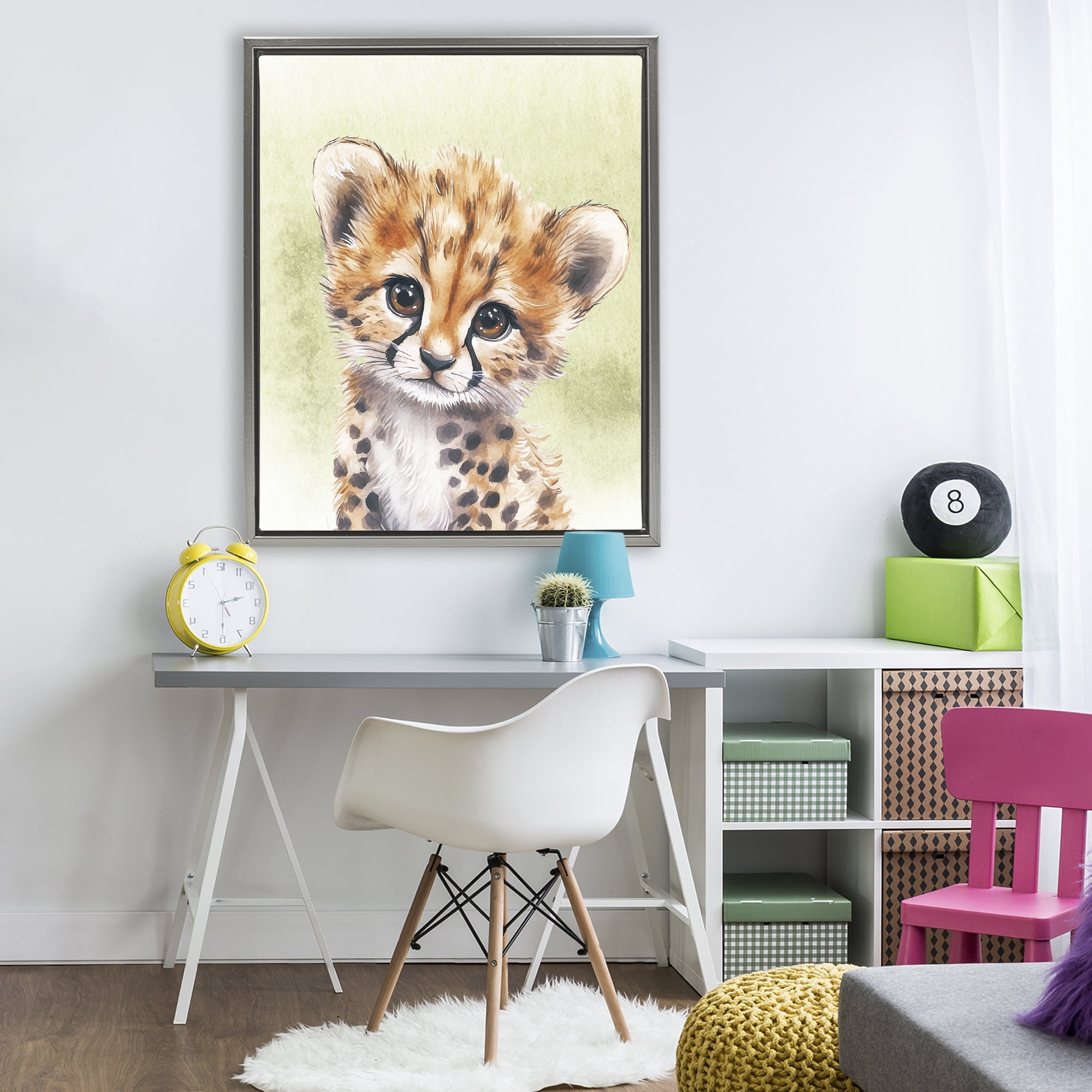 Stupell Industries Jungle Friends Baby Cheetah Gray Framed Floater Canvas Wall Art, design by Christine Simpson Art