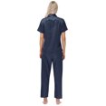 thumbnail image 6 of Usloyux Women's 2 Piece Outfits Short Sleeve Collared Shirt and Pants Matching Lounge Set Solid Casual Tracksuit with Elastic Waist, Navy L, 6 of 8