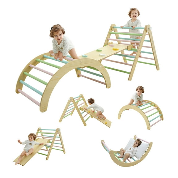 Baby Climbing Toy Foldable Climbing Toy Ladder Climbing Toy Indoor Playground Toddler Climbing Toy Wooden Arch Ramp Ladder Climbing Toy Set Indoor Playground For Toddlers 1-3 Years Old