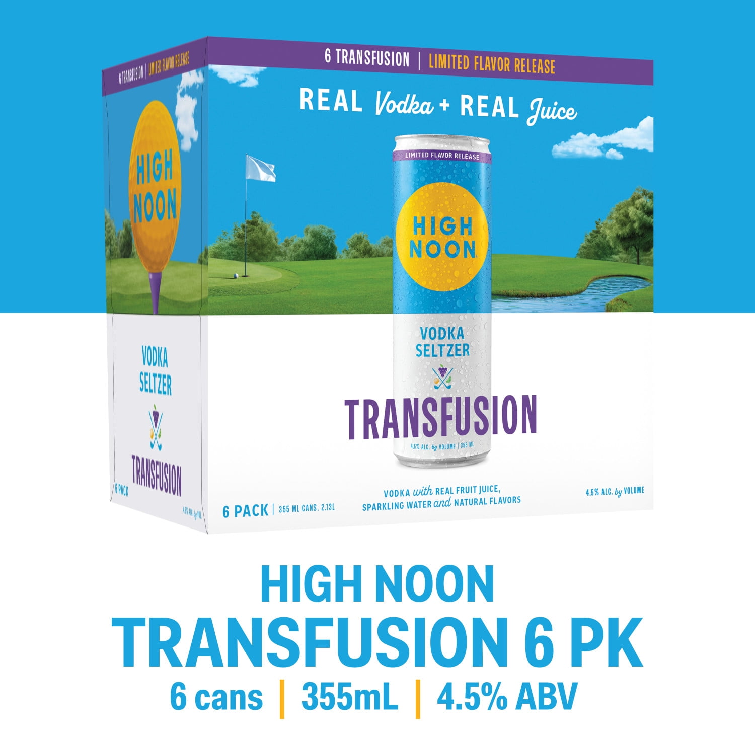 High Noon Vodka Seltzer Grape Transfusion, 6 pack, 12 fl oz Cans, 4.5% ABV