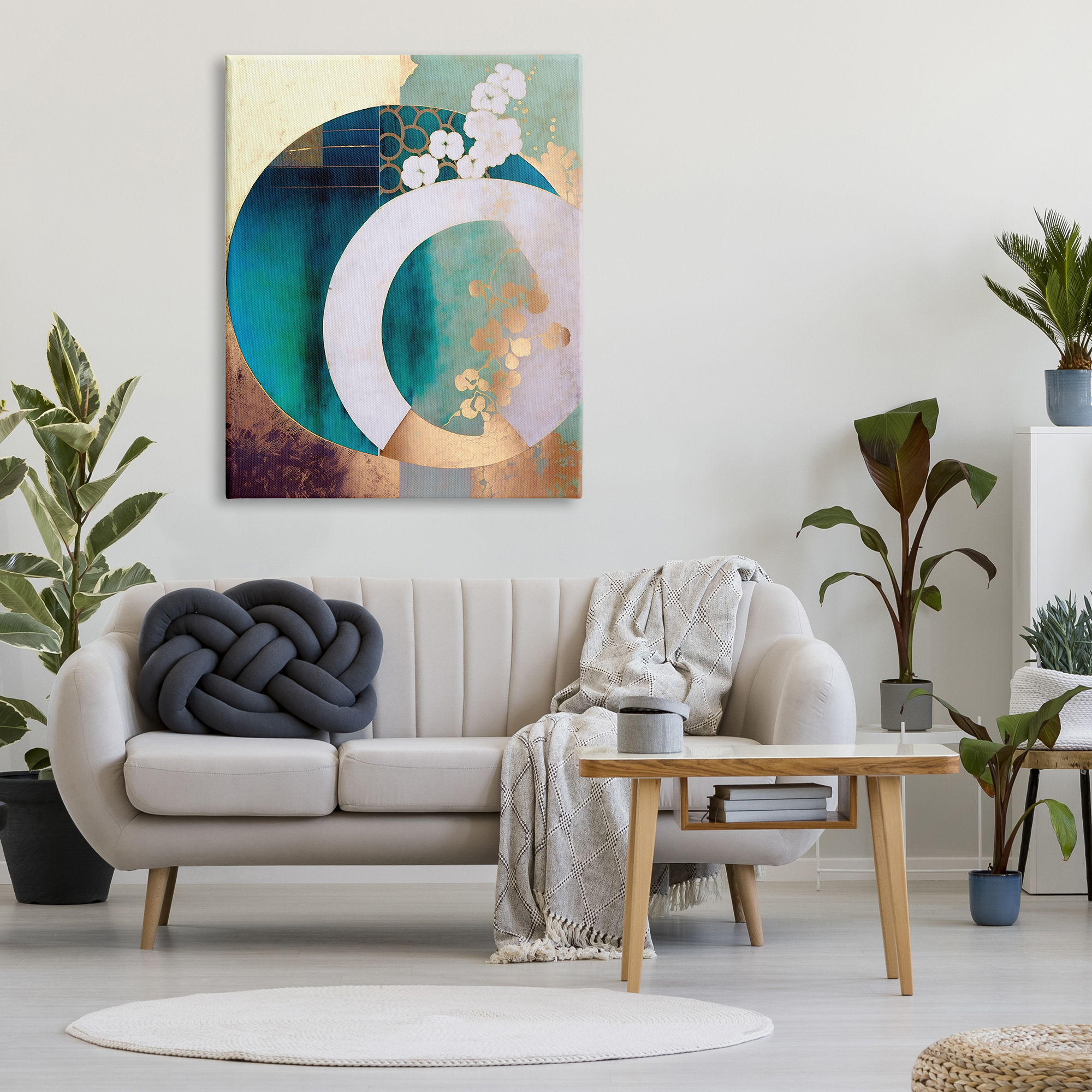 Stupell Industries Asian Moon Abstraction Abstract Painting Gallery Wrapped Canvas Art Print Wall Art, 36 x 48