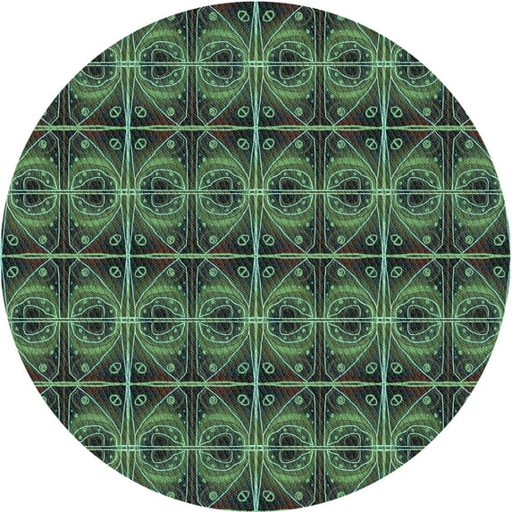 Ahgly Company Machine Washable Indoor Round Transitional Charcoal Black Area Rugs, 5' Round