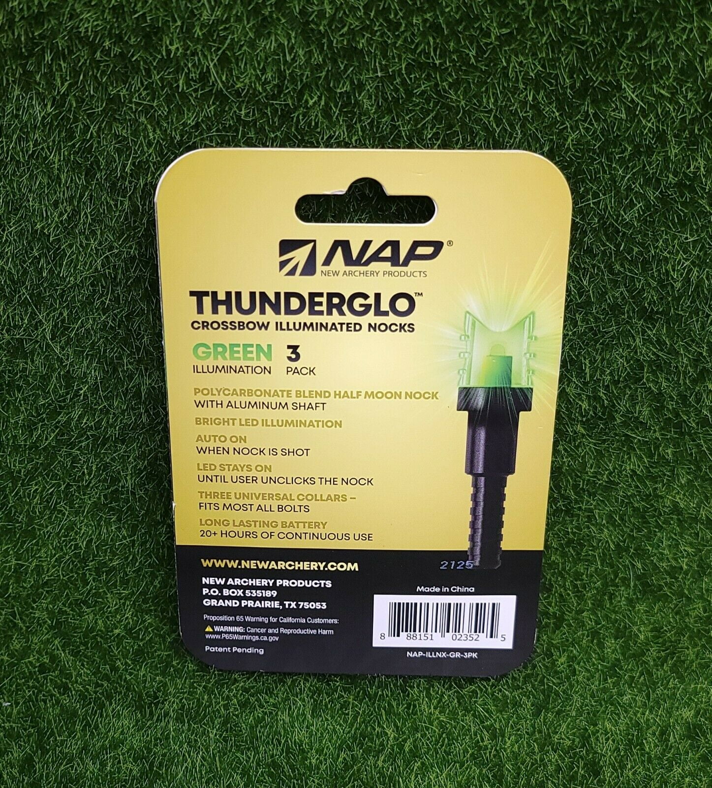 (3 pack) New Archery Products ThunderGlo llluminated Half Moon Green Crossbow Nock, 3-PK