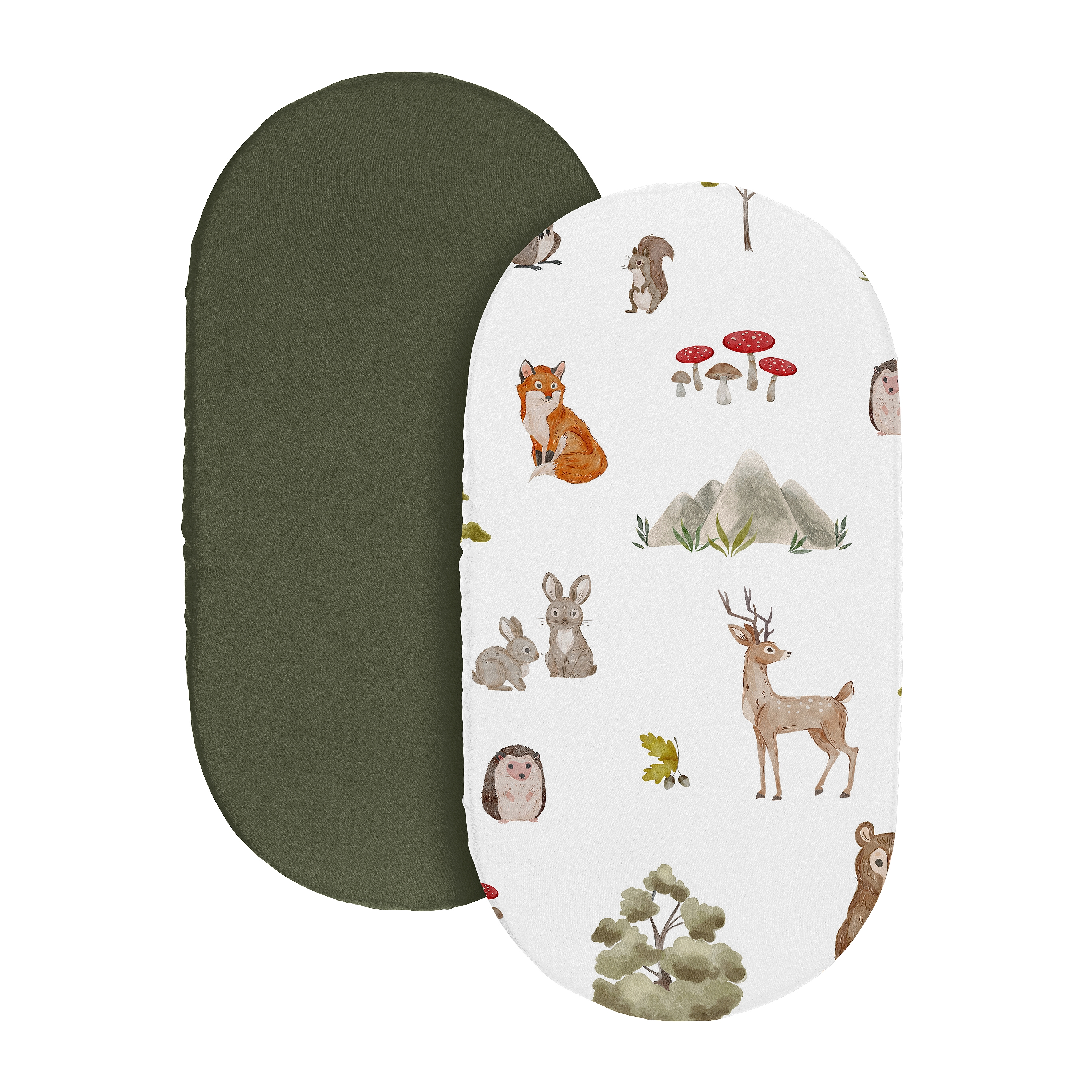 Sweet Jojo Designs Watercolor Woodland Forest Animals Collection Green Brown and Red Baby Bassinet Fitted Sheets 2 Piece Set
