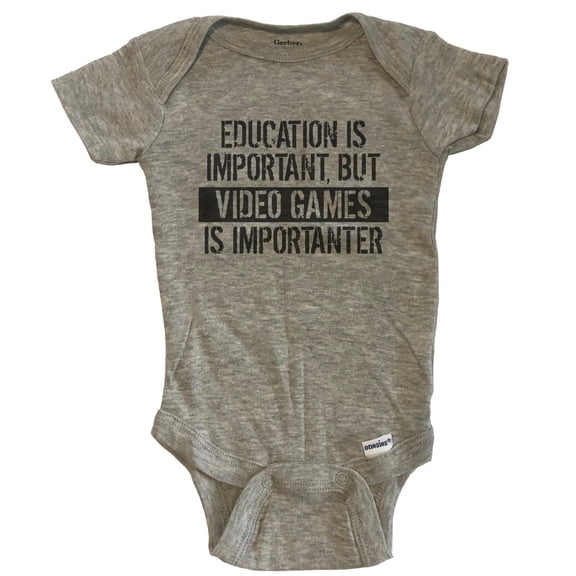 Education Is Important But Video Games Is Importanter Funny Baby Bodysuit - Grey