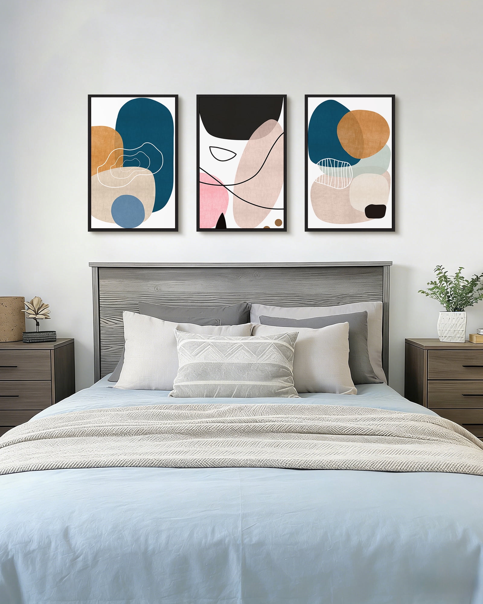 SHENIFY Large 24x36in3pcs Black Framed Modern Abstract Wall Art Color Blocks Artwork Home Decor for Bedroom Dining Room