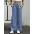 thumbnail image 4 of GymChoice Womens Cotton Linen Pants High Waisted Wide Leg Drawstring Casual Loose Trousers with Pockets Blue, 4 of 9