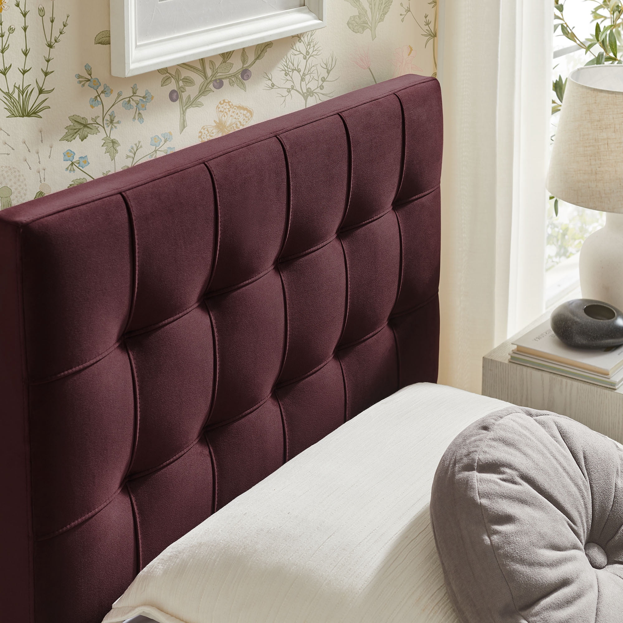 Lily Stain-Resistant Performance Velvet Twin Size Headboard in Mulberry