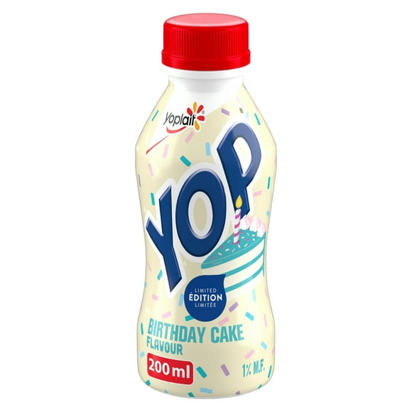 Yoplait Yop Yogourt à boire 1%, Édition limitée Saveur Gâteau d'Anniversaire, Boisson au yogourt 200 ml