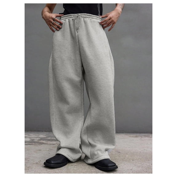 Men's Baggy Sweatpants Wide Leg Drawstring Elastic Waist Athletic Pants Winter Causal Loose Sweatpants with Pockets, L