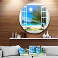 thumbnail image 2 of Designart 'Window Open to Beach with Palm' Extra Large Seashore Metal Circle Wall Art, 2 of 3