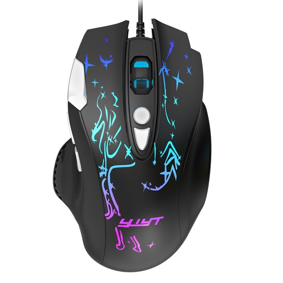 YWYT YWYT G855 Ergonomic Gaming Mouse with 8 Buttons, 7 RGB Lighting Effects, 4 Adjustable DPI Levels, and USB 2.0 Connectivity for Office and Gaming Use