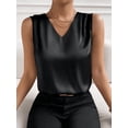 thumbnail image 1 of Xuyuer Women's Casual Fashion Solid Color V-Neck Satin Top, Chic Short Sleeve Blouse for Dinner Dates, Cocktail Parties and Spring Summer Evening Wear, 1 of 8