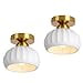 thumbnail image 3 of CLARSYNE Ceramic Vintage Gold Semi Flush Mount Ceiling Light Fixture 2 Pack, Modern Lampshade for Farmhouse Kitchen, Hallway, Bedroom, Dining Room, and Entryway, Rustic White Mid-Century Lighting, 3 of 4