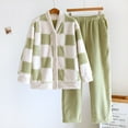 thumbnail image 2 of HUJlwoi Fuzzy Pajama Sets Women Soft Thick Plaid Cardigans and Ribbed Pants 2 Piece Lounge Pj Sets Cozy Warm Button down Sleepwear for Winter, 2 of 7
