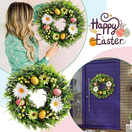 

Fall Door Wreaths For Front Outside Green Wreath Home Outdoor Mantel Window Wall Easter Spring With Hanging Eggs & Sunflower Handmade Holiday Christmas Décor Indoor/Outdoor Use