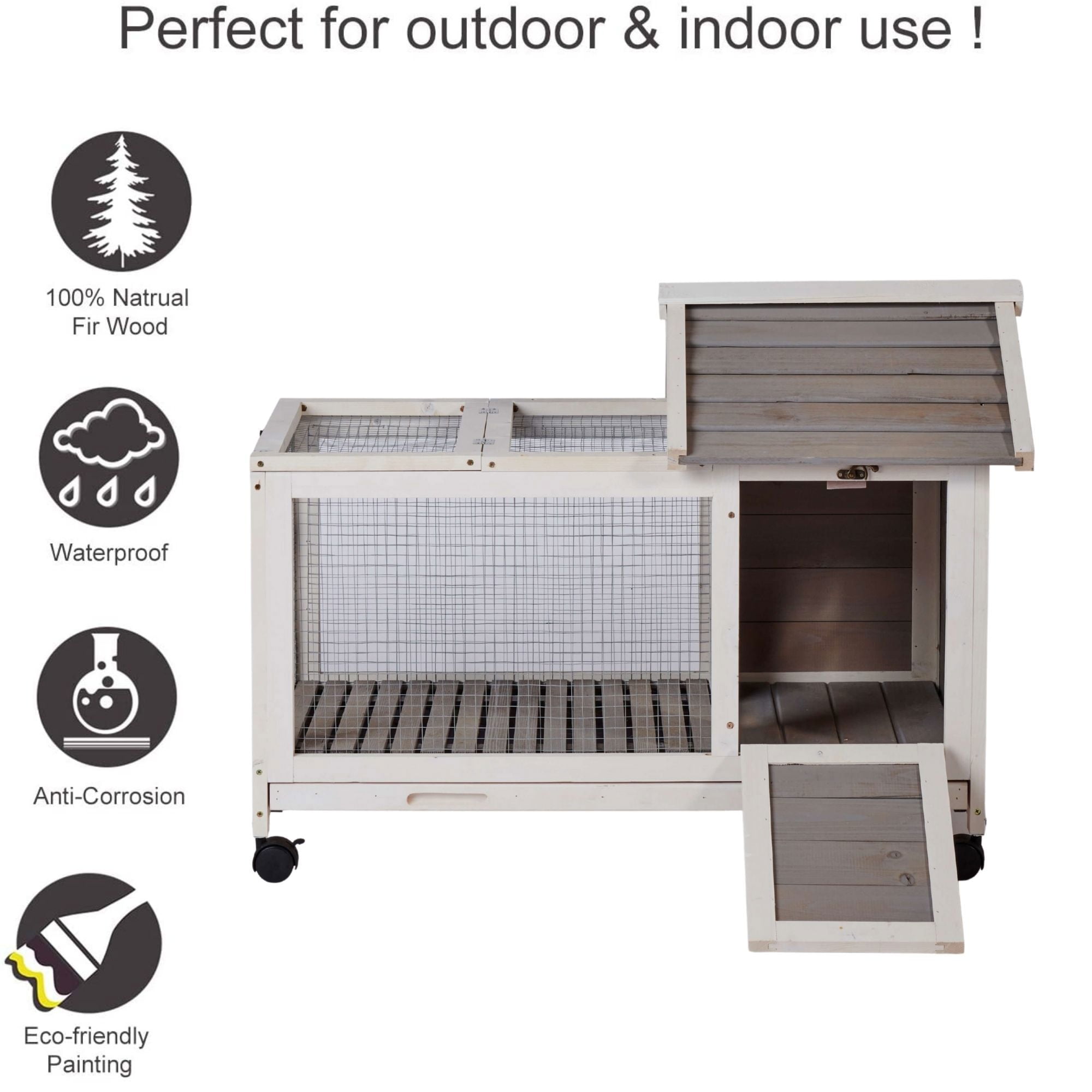 Private Jungle Wooden Bunny Cage with 4 Wheels & Pull Out Tray, Indoor Outdoor Removable Rabbit Hutch, 40.7" x 23.4" x 30", Gray Private Jungle Wooden Bunny Cage with 4 Wheels & Pull Out Tray, Indoor Outdoor Removable Rabbit Hutch, 40.7" x 23.4" x 30", Gray