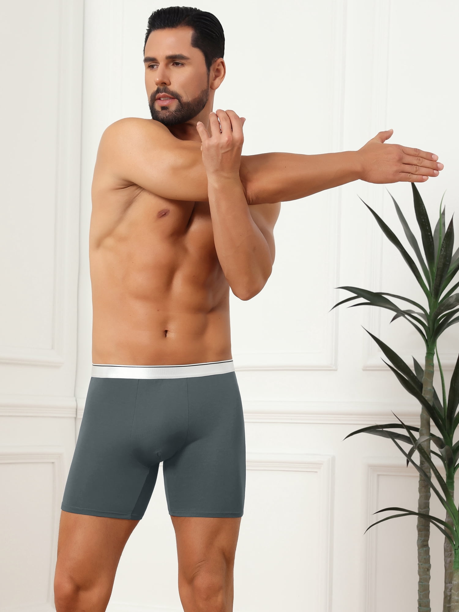DARING DIVA Men's Stretch Waistband Boxer Brief Comfortable Solid Underwear 34 Dark Gray