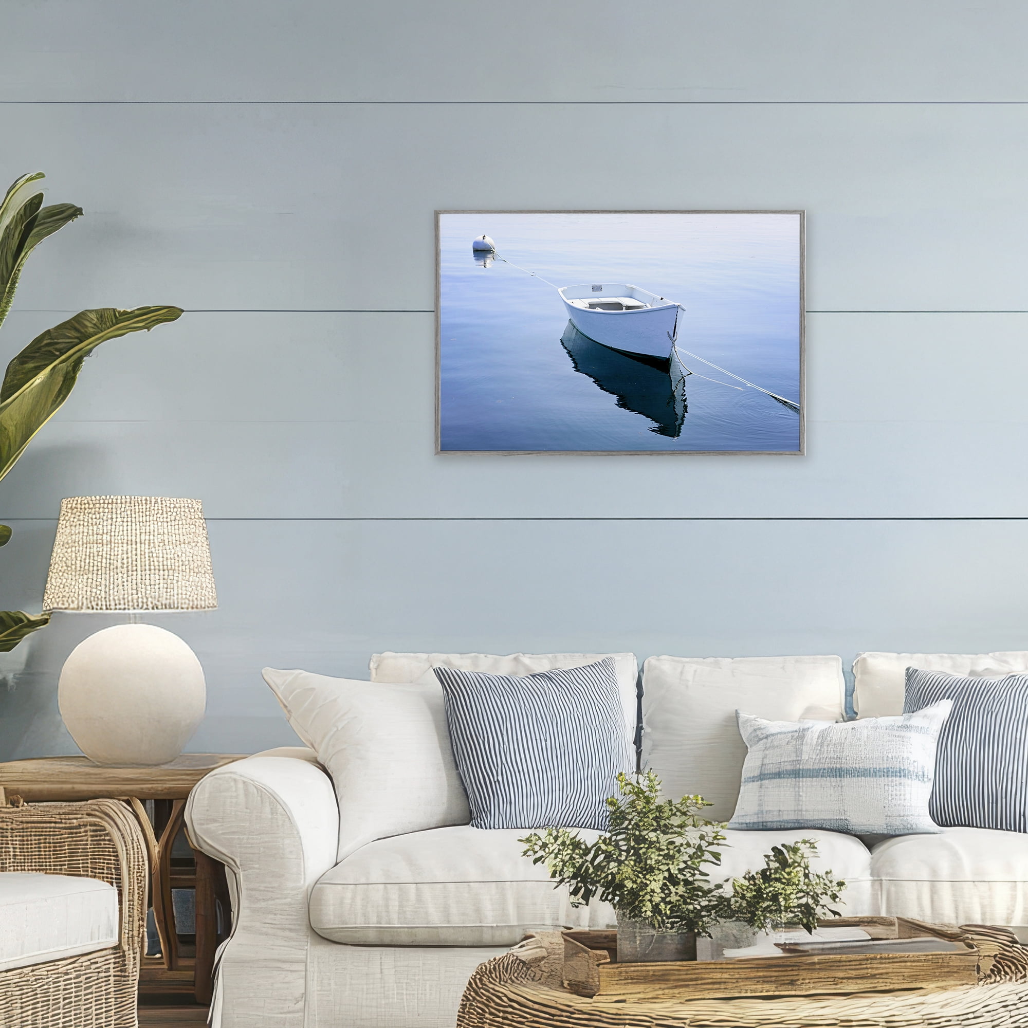 Stupell Industries Boat Tied to Dock Gray Framed Giclee Art, design by JLM Photographs
