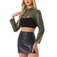 thumbnail image 4 of INSPIRE CHIC Women's Faux Leather Stand Collar Zipper Front Long Sleeve Cropped Jacket S Army Green, 4 of 6