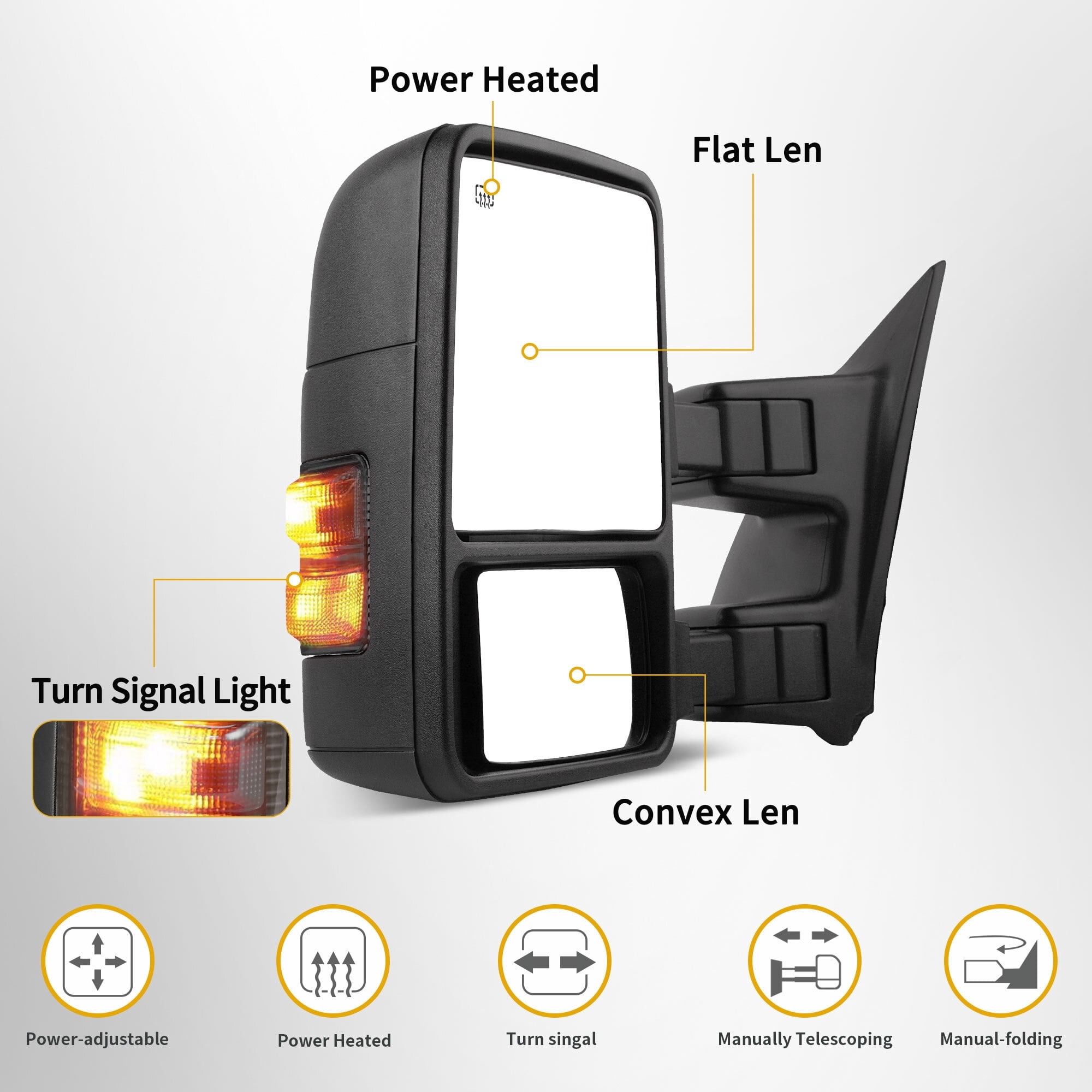 LEDKINGDOMUS Power Heated Telescoping Towing Mirror with Adjustable Convex Lens & LED Turn Signal for 1999-2007 Ford F250 F350 F450 F550 Super Duty 2001-2005 Excursion Driver Side