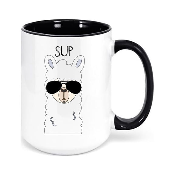 Llama Coffee Mug, Sup, Llama Coffee Cup, Llama Gift, Gift For Her, Funny Mugs, Sup Llama, Sublimated Design, Mom Gift, Birthday Gift, Llamas, BLACK