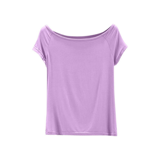FAIWAD Womens Summer Pajama Tops Solid Color Short Sleeve Slim Pullover Soft Comfy Sleepwear Shirts