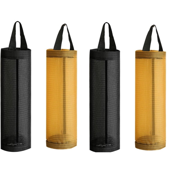 Plastic Bag Holder, Mesh Grocery Bag Holder Hanging Storage Bag Dispenser (Yellow*2 Black*2 4 Packs)
