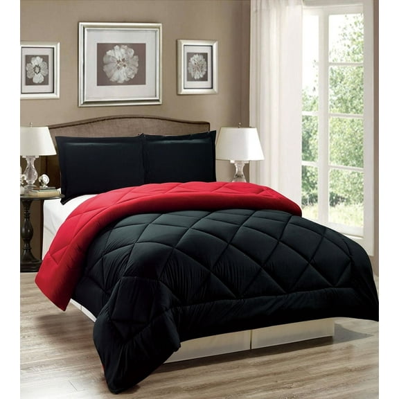 2pc Down Alternative Reversible Comforter Set Red and black Twin Size