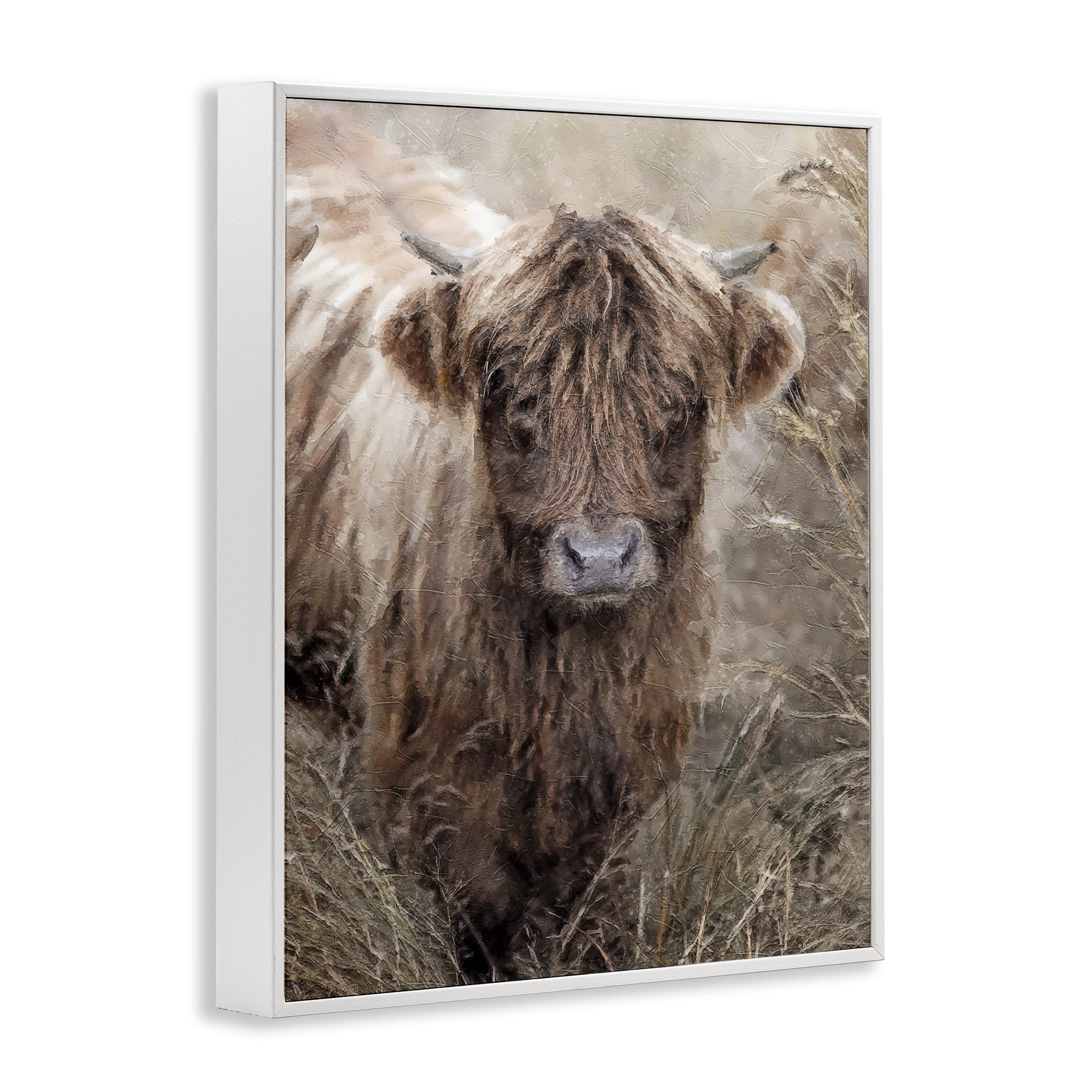 Stupell Industries Baby Cattle with Reeds Animals & Insects Painting White Framed Art Print Wall Art, 16 x 20