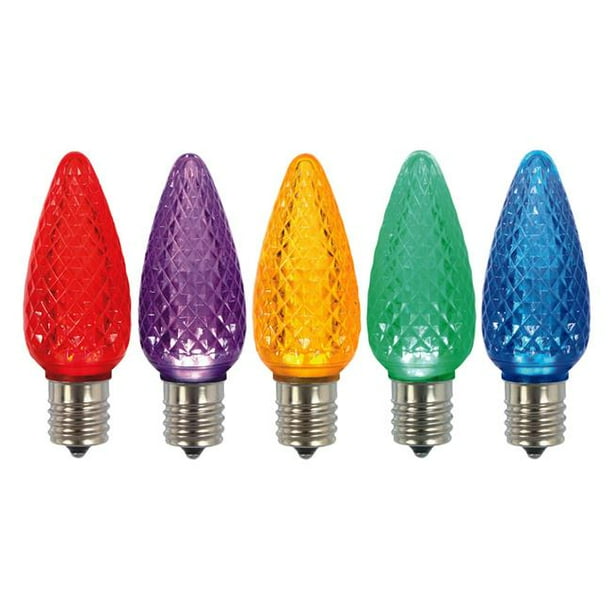 C9 Faceted LED Replacement Bulbs with MultiColored Lights Pack of 5