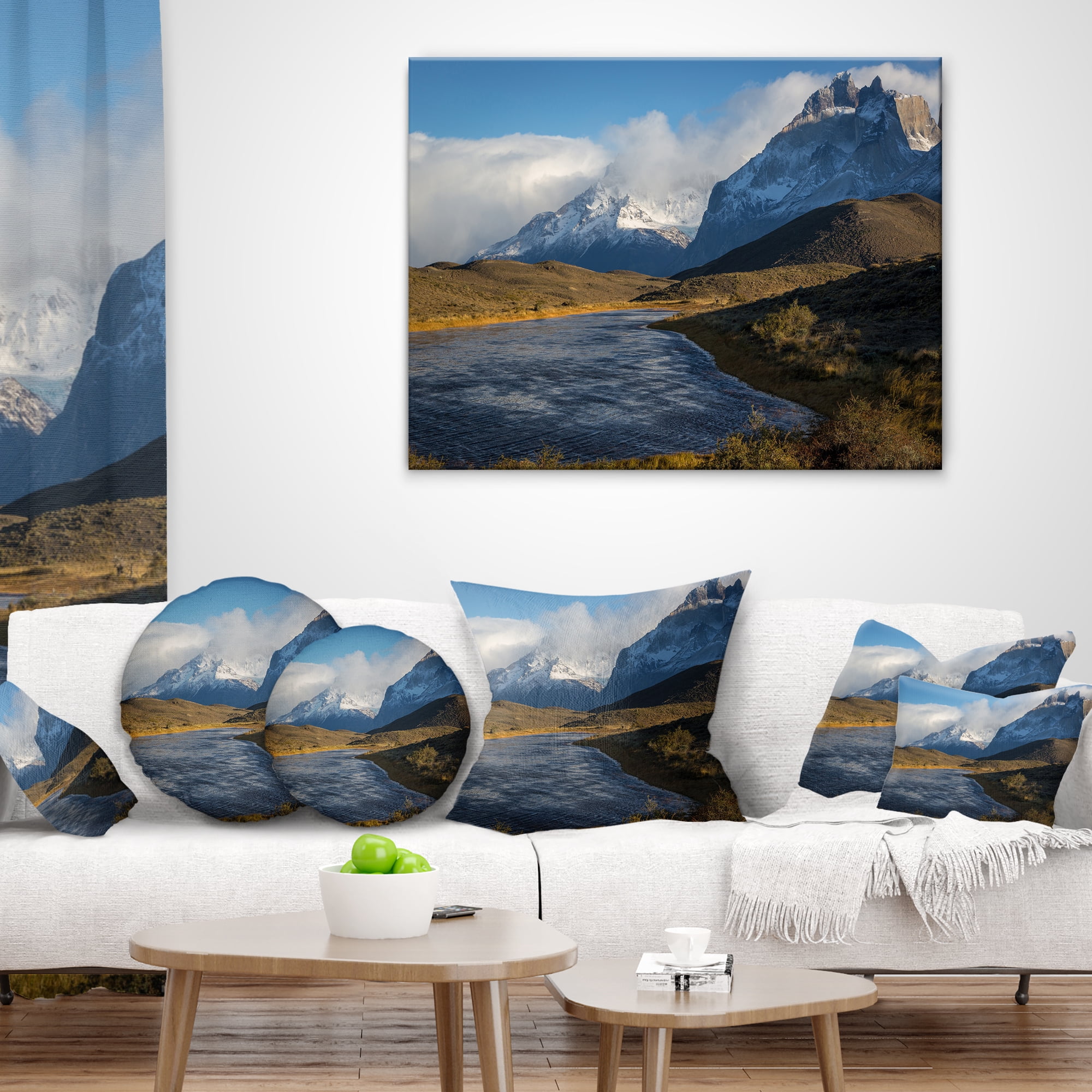 Designart Beautiful View of Torres del Paine - Beach Throw Pillow - 16x16