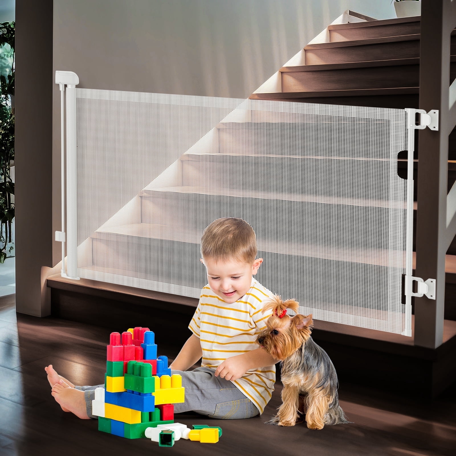 BEBANG Retractable Baby Gate Extra Wide, 71" Retractable Dog Gate for Stairs, Doorways, Hallways, Indoor and Outdoor