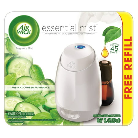 Air Wick Essential Mist, Fragrance Essential Oils Diffuser, Starter Kit (Gadget + 1 Refill), Fresh Cucumber, Air (Best Bathroom Scent Diffuser)