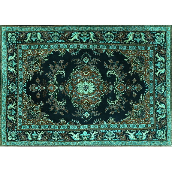 Ahgly Company Indoor Rectangle Persian Turquoise Blue Traditional Area Rugs, 5' x 8'